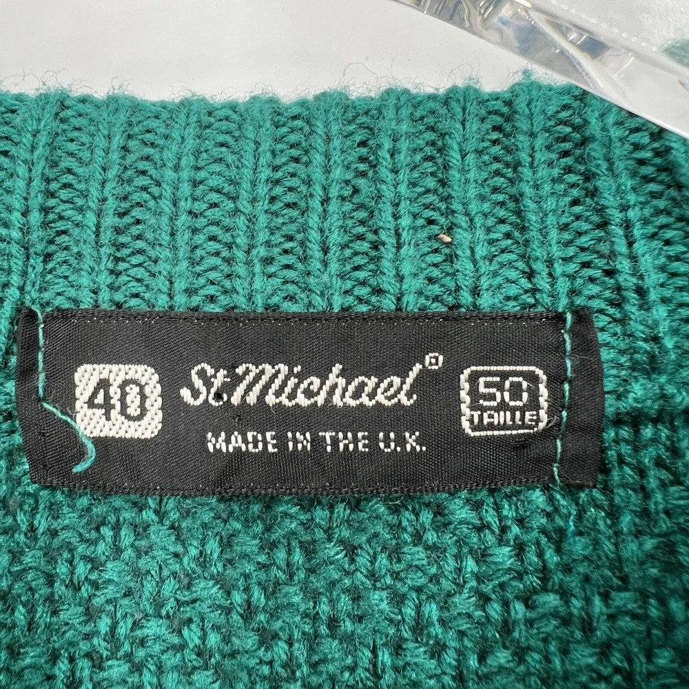St Michael Sweater Mens L/‎ 50 VTG Green Diamond Argyle Grandpa Retro